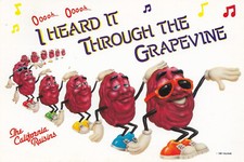 Vintage 1987 CALIFORNIA RAISINS  I HEARD IT THROUGH THE GRAPEVINE  POSTCARD P1D