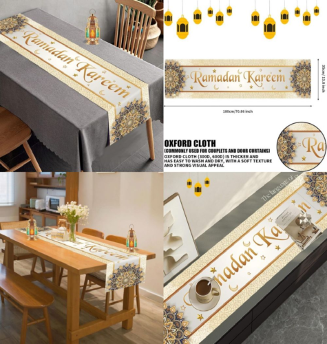 Eid Mubarak Tischläufer Weißgold 70,8 x 13,8 Zoll, Ramadan wie gezeigt  - Bild 1 von 6