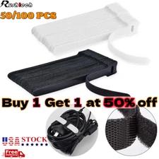 50-100 Cable Straps Black Wire Cord Hook Loop Ties Reusable Fastening Organizer