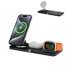 Foldable 3-in-1 Magnetic Wireless Travel Charger for iPhone,AirPods&Apple Watch