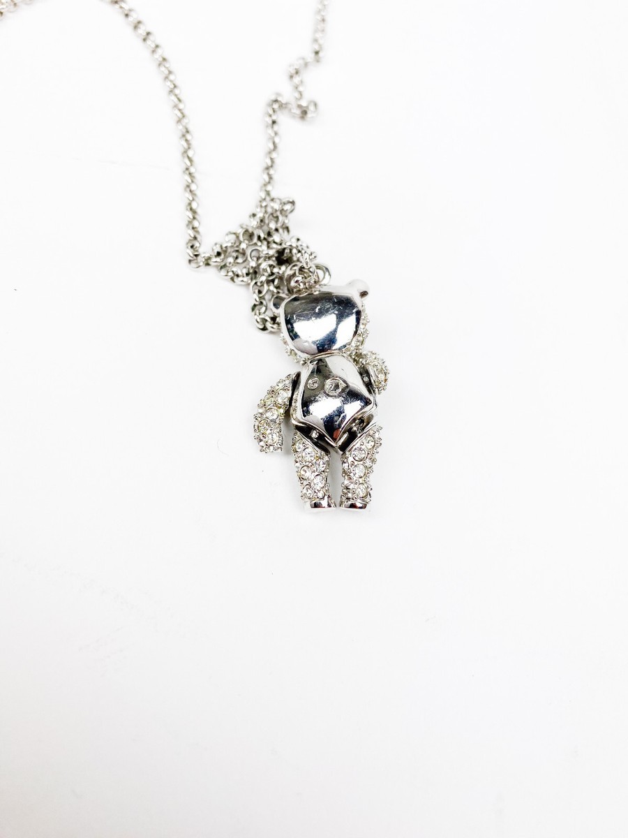DIOR Teddy Bear Rhinestones Necklace Pendant Iced RARE Crystal