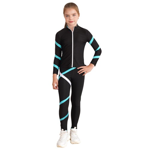 Kids Girls Sportwear Contrast Color Sweatsuit Yoga Tracksuit Long Sleeve Dance - Picture 8 of 23