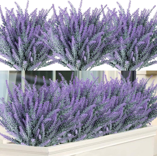 Ouddy Decor 12 Bundles Artificial Lavender Fake Flowers Faux Plastic Plants for