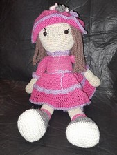 Crochet Hand Crafted Knitted Doll 16 In Unique Handmade Doll in Dress  Hat Pink