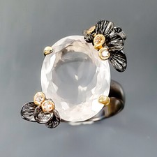 Handmade 12ct Natural Rose Quartz Ring 925 Sterling Silver Size 9 /B-R2946