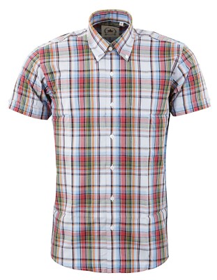 Relco Herren Multi Check Kurzarm Vintage/Retro Button Down Hemden
