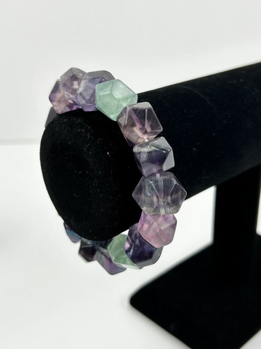 Impresionante pulsera elástica gruesa con cuentas de flourita arco iris piedra genuina LEER - Imagen 4 de 8
