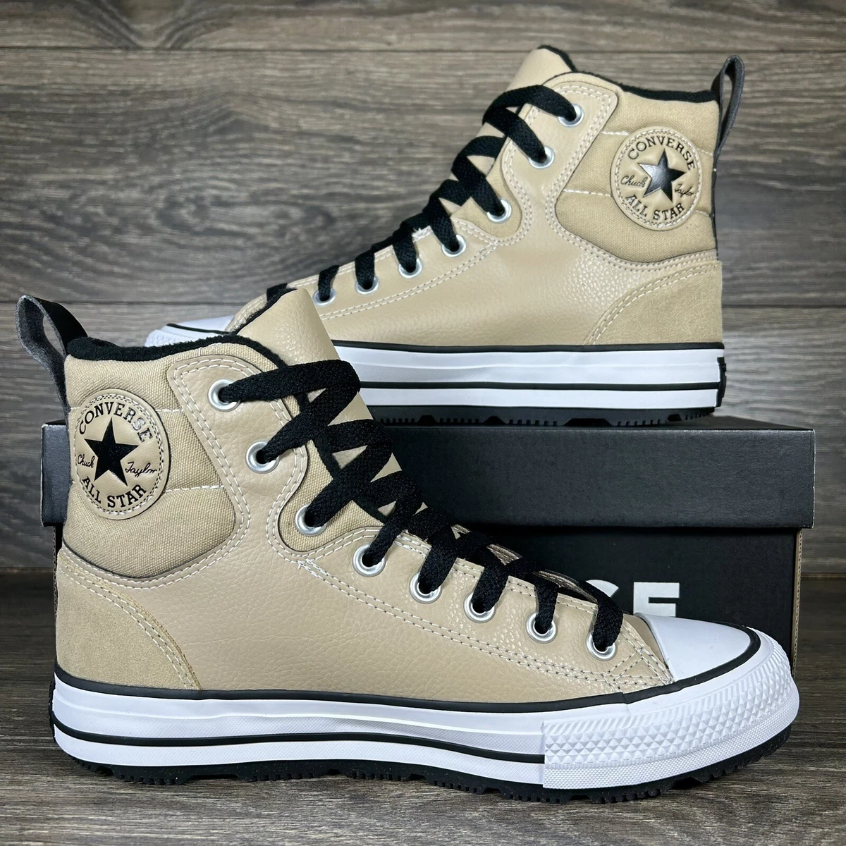 Converse Men s Chuck Taylor All Star Berkshire Beige Fleece Lined Sneaker Boots