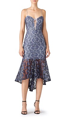NICHOLAS Evening Midi Dress-Blue/Black Lace Overlay-Spaghetti Straps Sz  4-6-NWT | eBay