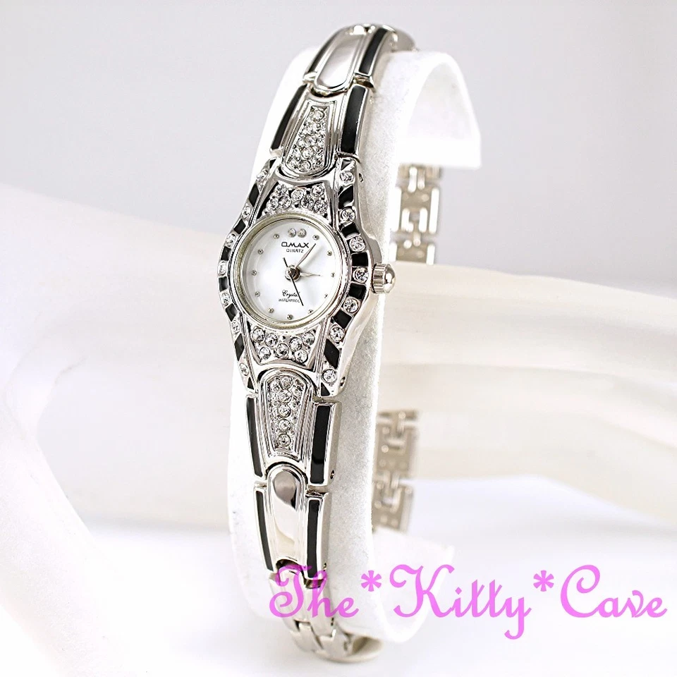 Omax Vintage Smalto Nero Argento Rodio Placcato Movimento Seiko Orologio - Immagine 2 di 4