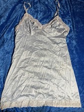 Vintage Pastel Blue Shiny Nylon Nightgown Lace Lingerie Medium Flaw See Pic