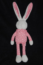 🍀 Doudou Lapin Rose KLORANE Etoiles Visage Brodé Gris Peluche 27 / 40 Cm TTBE