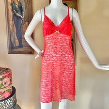 VTG Y2K Look Orange Dolly Sheer Stretch Lace Nightie Full Slip Nightgown L/XL