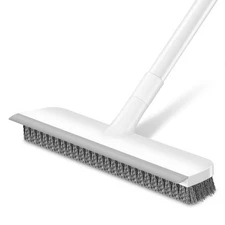 Floor Scrub Brush with 48-Inch Long Adjustable Handle 2 in 1 Scrape Brush Stiff