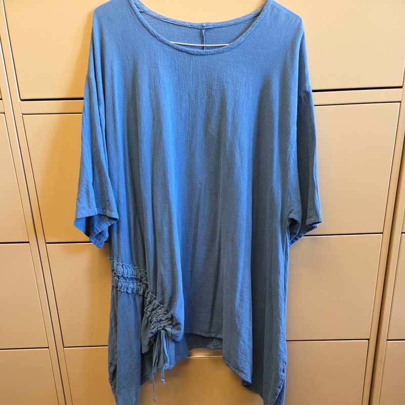 Womens Plus Ruched 100% Cotton Oh My Gauze Tunic Royal Blue Short Sleeve EUC 3