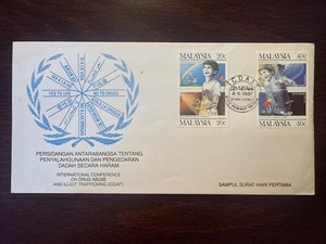 MALAYSIA FDC COVER 1987 YEAR ANTI NARCOTICS DRUGS HEALTH MEDICINE STAMPS