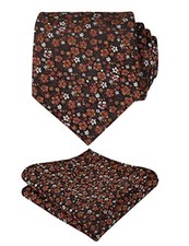 Mens 3.15inches Exquisite Floral Tie with Small Flower A142-brown/ Orange/ Red