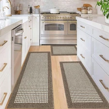 Kitchen Mat Sets 3 Piece Minimalist 3D Lattice Kitchen Floor Rugs with Non Slip