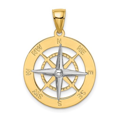 10k Gelbgold Rhodium Kompass Anhänger Maritim Reise Schmuck Richtung Symbol