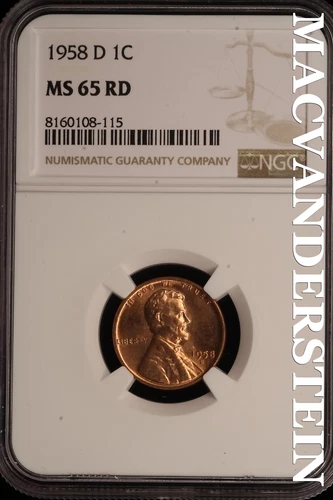 1958-D Lincoln Wheat Cent - NGC MS 65 RD - Brilliant Uncirculated #SLE18