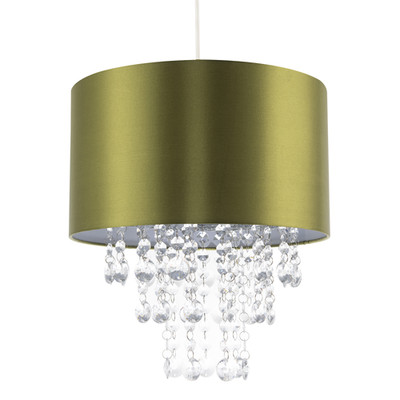 Moderner olivgrüner Satin Stoff Hängeschirm mit klaren Acryltropfen von Hap...