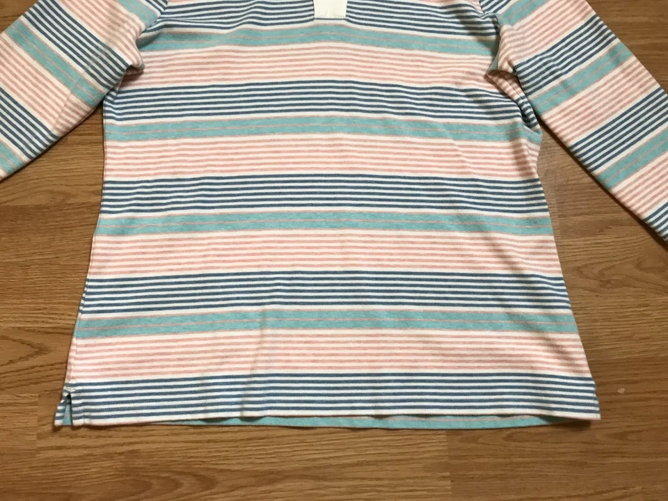 LL Bean рубашка женщин L розовый синий в полоску разделить 3/4 рукав 100% хлопок 3/4 рукав - Изображение 4 из 4