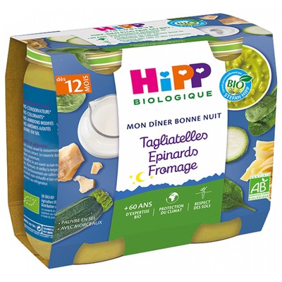 HiPP Mein Abendessen Gute Nacht Tagliatelle Spinatkäse ab 12 Monaten Bio 2 Gläse