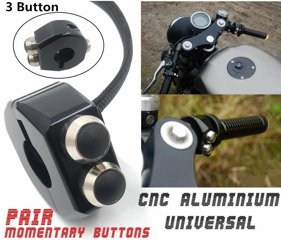 Interruptor momentáneo CNC 3 en 1 2 piezas manillar botones interruptor motocicleta café carrera Foto 2 de 4
