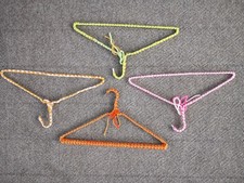 Vtg Crocheted Wire Hangers Lot of 4 Colorful Boho Orange Green Gold Pink