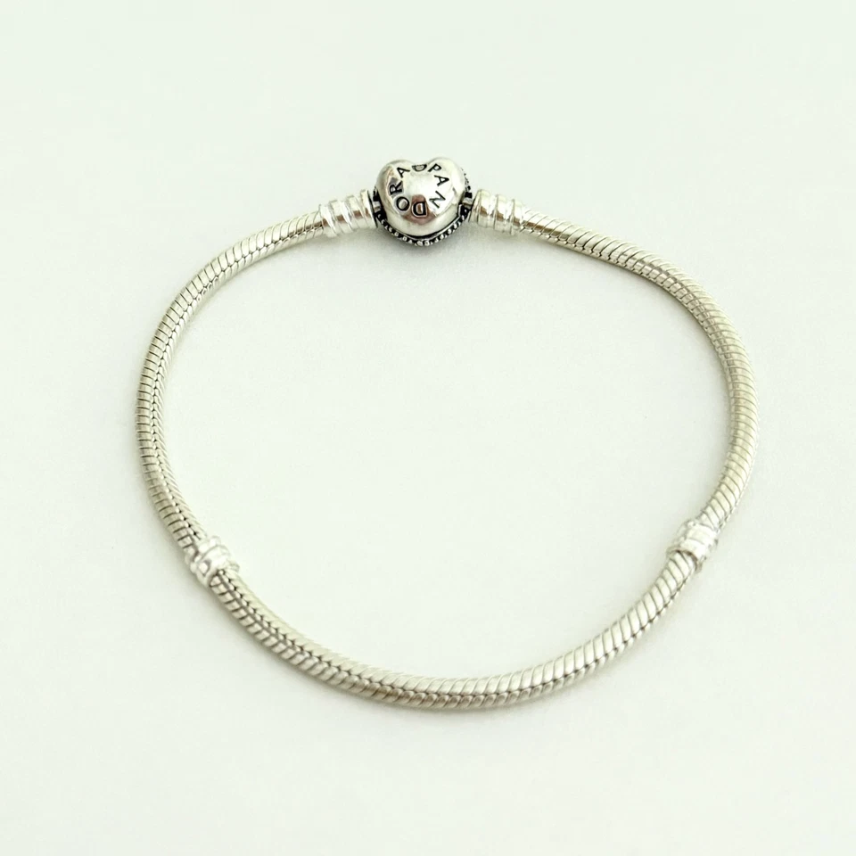 Pandora Brillante Corazón Serpiente Cadena Plata Esterlina Pavé Transparente Circonita Brazalete 7.9" Foto 3 de 4