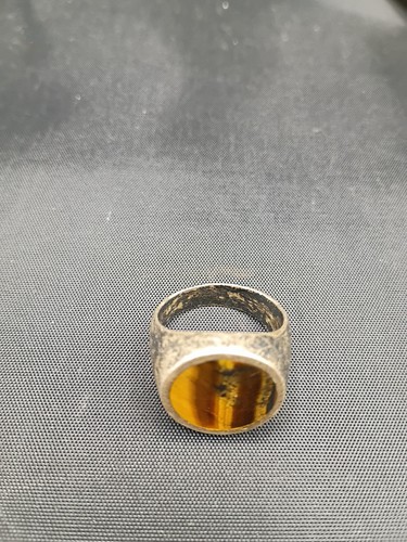 Men’s Sterling Silver 925 Flat Tigers Eye Ring SZ 10.5 WT 16.8 Grams