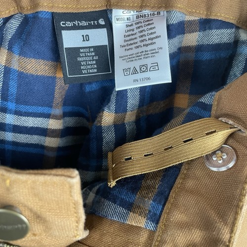 Carhartt Boys Youth Size 10 Brown Canvas Plaid Flannel Lined Carpenter Pants - Picture 9 of 10