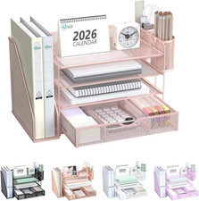 Desk File Organizer, 4 Tier Desktop Paper Letter Tray Organizer with Drawer and
