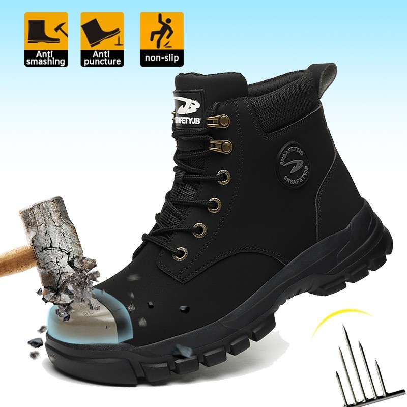 New Steel Toe Shoes For Men Work Boots Puncture-Proof Protective safety  Shoes