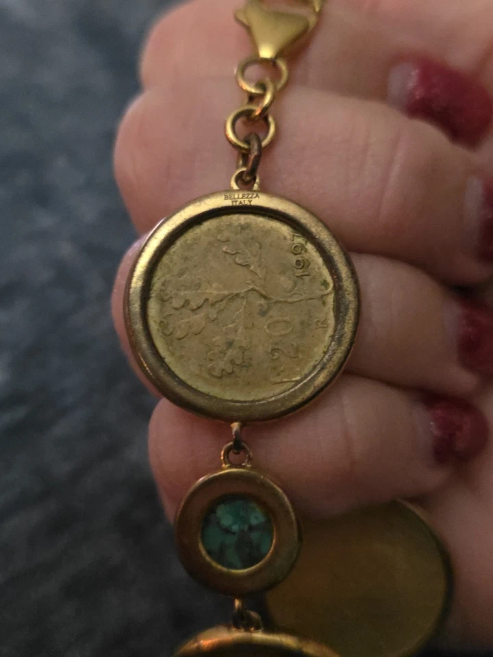 Pulsera BELLEZA LIRA Moneda Turquesa Bronce 7 Estaciones ~ M/L Foto 2 de 4