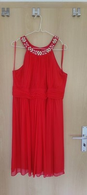 Jake*s Cocktail Kleid 44 Knielang Lachs-Rot/Rosa mit Ziersteinen