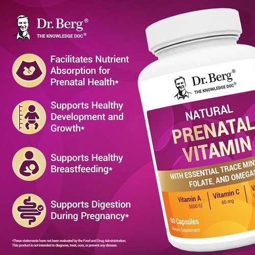 Dr. Berg Natural Prenatal Vitamins for Women 60caps Trace Minerals Folate Omegas - Picture 6 of 9