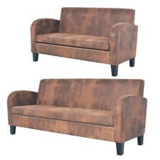 2/3-Sitzer Sofa Kunstleder Wildleder-Optik Couch Polstersofa Vintage Loungesofa