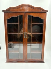 Wall Hanging Vtg Shelf Mini Knick Knack Display Case Glass Door Wood READ