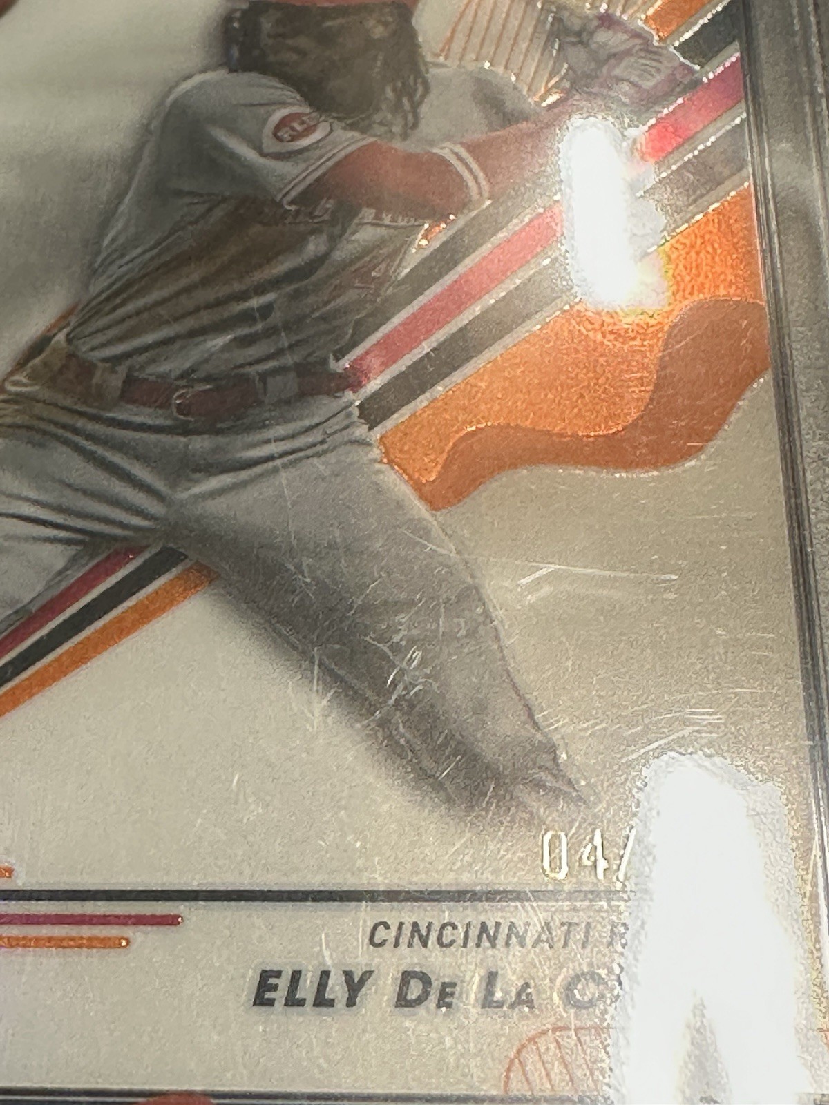 2024 Topps Pristine - Elly De La Cruz #73 Orange Refractor #04/25 (RC) PSA 10 view 4
