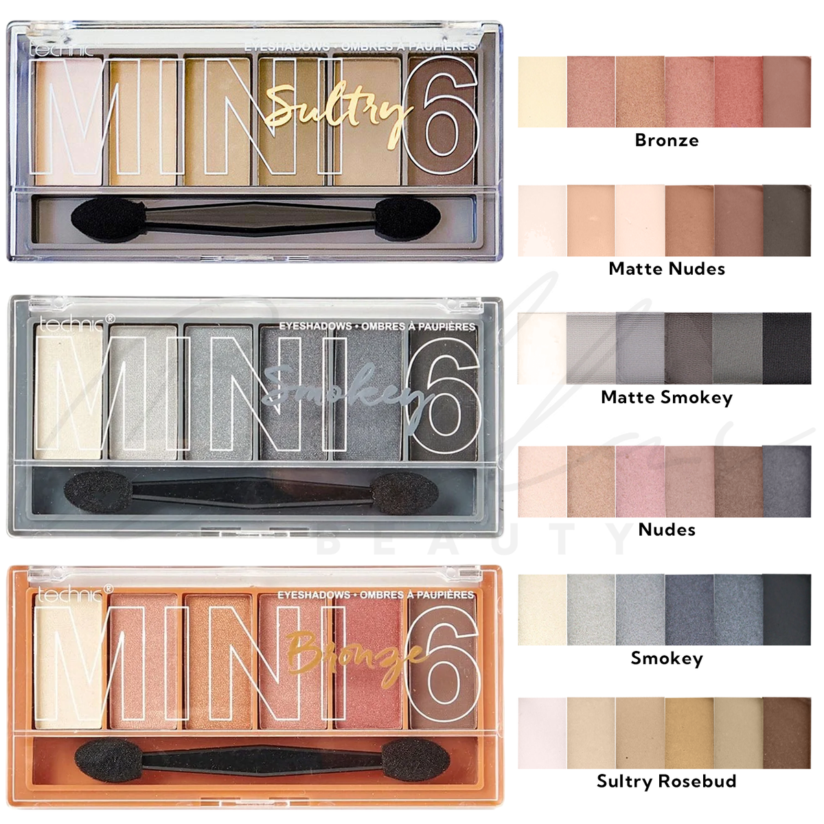 TECHNIC 6 Colour Eyeshadow Nude Matte Sultry Smokey Palette Kit