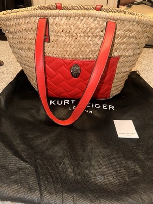 Kurt Geiger Natural Red Tote Bag Double Handles Quilted Logo Plaque Dust Bag