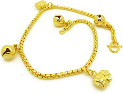 Elephant Bell 24K Thai Baht Gold Plated Foots Jewelry Bracelet Charm Anklet 9 In