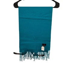 ALASHAN Teal Blue 95% Wool 5% Cashmere Scarf with Fringe 12" x 65" NWT