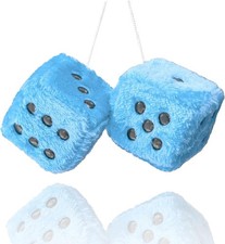 Fuzzy Plush Dice for Car Mirror, Pair of Retro 3  Light Blue Dice with Black Dot