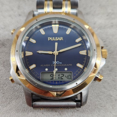 #ad Pulsar Quartz Watch V072 0020 Men 100m Analog Digital Alarm Chrono New Battery $31.99