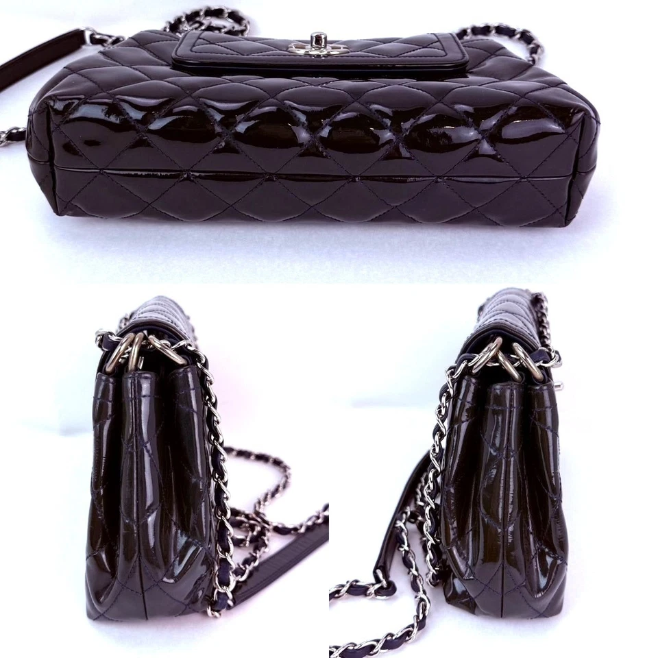 Chanel Mediano Coco Brillo Acordeón Charol Azul Marino Oscuro Solapa Crossbo One Foto 4 de 4