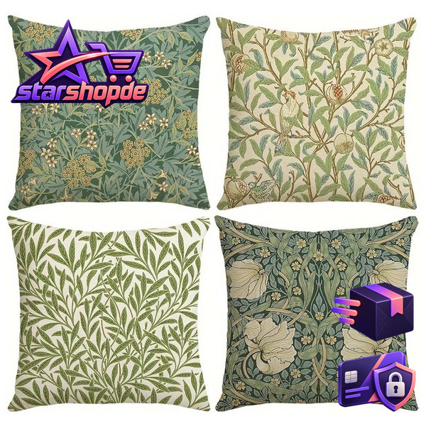 Kissenbezug 40X40 Leinen 4Er Set Klassisches Blumenmuster FüR Sofa-image