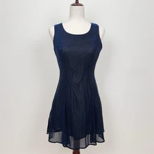 Vtg Be Smart Dress Womens 9/10 Black Blue Shimmer Skater Mesh Fairy Grunge Goth