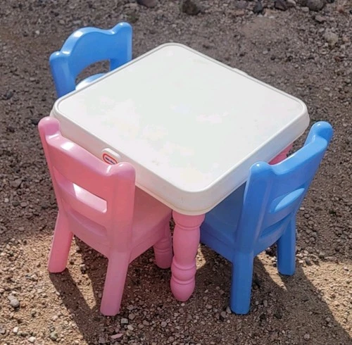 Vintage Little Tikes Kids Child Size Pink Blue Victorian Table & 3 Chairs